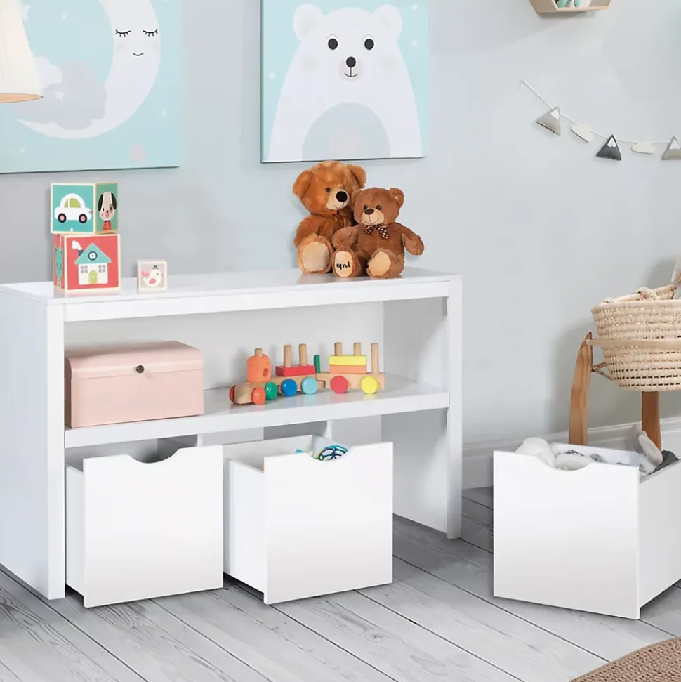 Meuble de rangement enfant MANA en bois blanc 3 tiroirs cubes sur roulettes