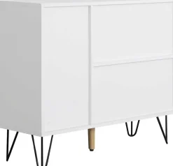 Meuble de rangement moderne blanc et bois, avec tiroir et étagères réglables, 90x30x71,5 cm