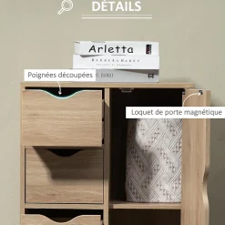 Meuble de rangement moderne 1 porte 4 tiroirs - panneaux particules aspect chêne clair