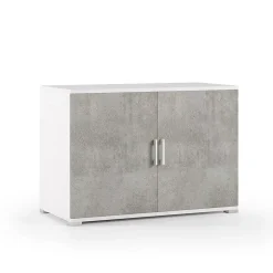 Meuble De Rangement Polyvalent À Double Porte, Blanc Et Béton