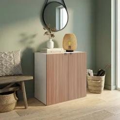 Meuble de rangement portes battantes effet chêne chaud et blanc GoodHome Atomia H. 75 x L. 75 x P. 58 cm