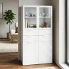 Meuble de rangement portes battantes vitrées et tiroirs blanc GoodHome Atomia H. 187,5 x L. 100 x P. 47 cm