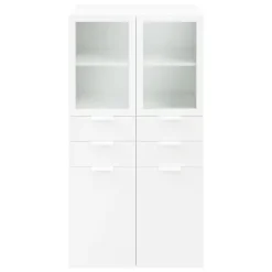Meuble de rangement portes battantes vitrées et tiroirs blanc GoodHome Atomia H. 187,5 x L. 100 x P. 47 cm