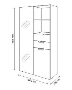 Meuble de rangement porte miroir et tiroirs blancs GoodHome Atomia H. 187,5 x L. 100 x P. 47 cm