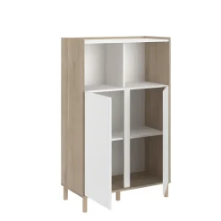 Meuble de rangement portes battantes blanc et effet chêne Morphos H. 135 x L. 83,7 cm