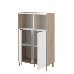 Meuble de rangement portes battantes blanc et effet chêne Morphos H. 135 x L. 83,7 cm