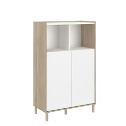 Meuble de rangement portes battantes blanc et effet chêne Morphos H. 135 x L. 83,7 cm