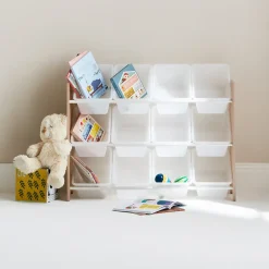 Meuble de rangement pour enfant avec 12 casiers - Tobias - MDF décor bois naturel. L 84 x P 29.5 x H 60cm