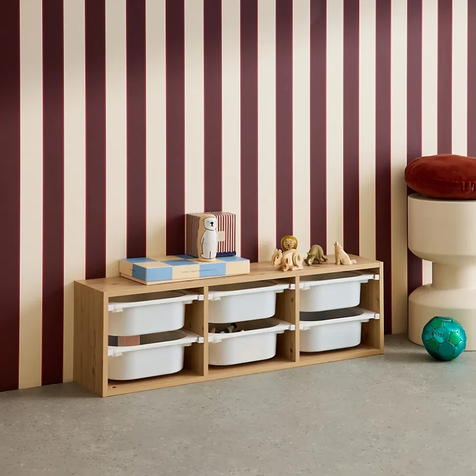 Meuble de rangement pour enfant. naturel. 6 bacs en plastique