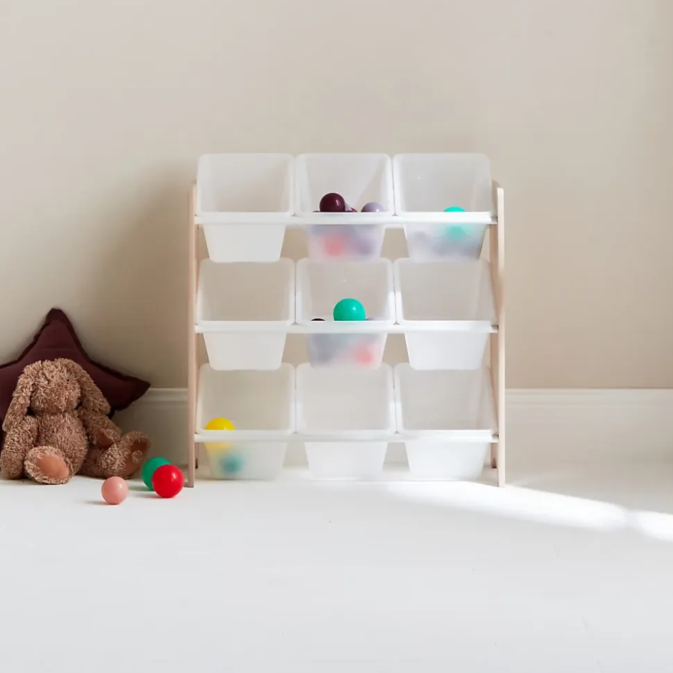 Meuble de rangement pour enfant avec 9 casiers - Tobias - MDF décor bois naturel. 64x29.5x60cm
