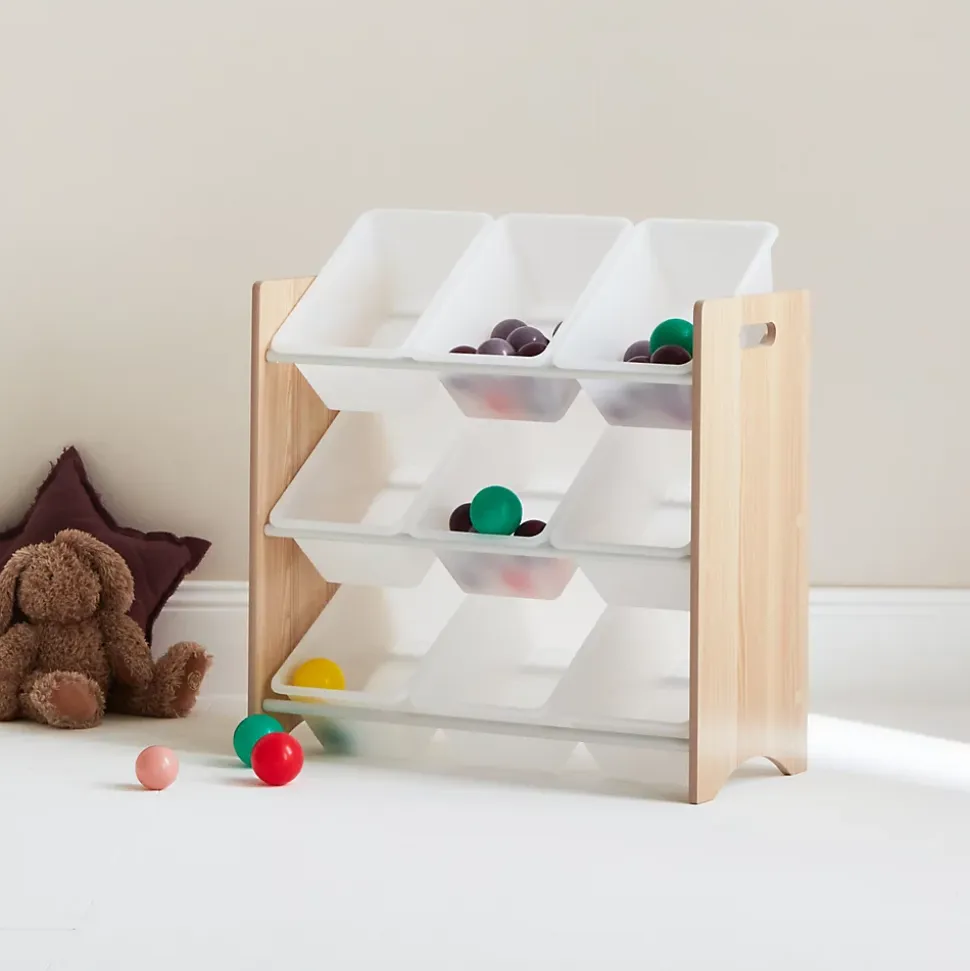 Meuble de rangement pour enfant avec 9 casiers - Tobias - MDF décor bois naturel. 64x29.5x60cm