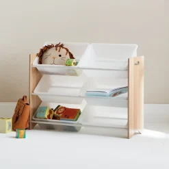 Meuble de rangement pour enfant avec 6 casiers - Tobias - MDF décor bois naturel. L 84 x P 29.5 x H 60cm