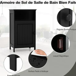 Meuble de Rangement pour Salle de Bains,en MDF avec 1 Porte,avec Étagère Réglable,Armoire de Salle de Bain (Noir)