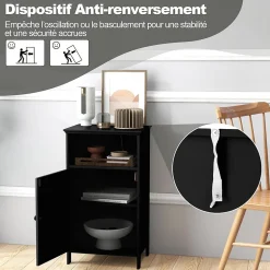 Meuble de Rangement pour Salle de Bains,en MDF avec 1 Porte,avec Étagère Réglable,Armoire de Salle de Bain (Noir)