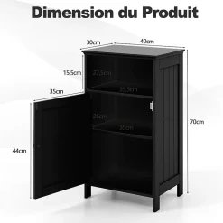Meuble de Rangement pour Salle de Bains,en MDF avec 1 Porte,avec Étagère Réglable,Armoire de Salle de Bain (Noir)