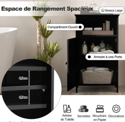 Meuble de Rangement pour Salle de Bains,en MDF avec 1 Porte,avec Étagère Réglable,Armoire de Salle de Bain (Noir)