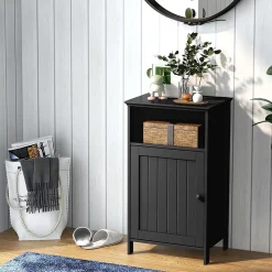 Meuble de Rangement pour Salle de Bains,en MDF avec 1 Porte,avec Étagère Réglable,Armoire de Salle de Bain (Noir)