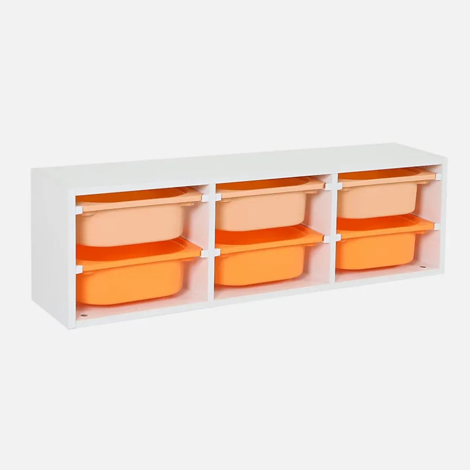 Meuble de rangement pour enfant. 6 bacs en plastique orange pêche - Sora