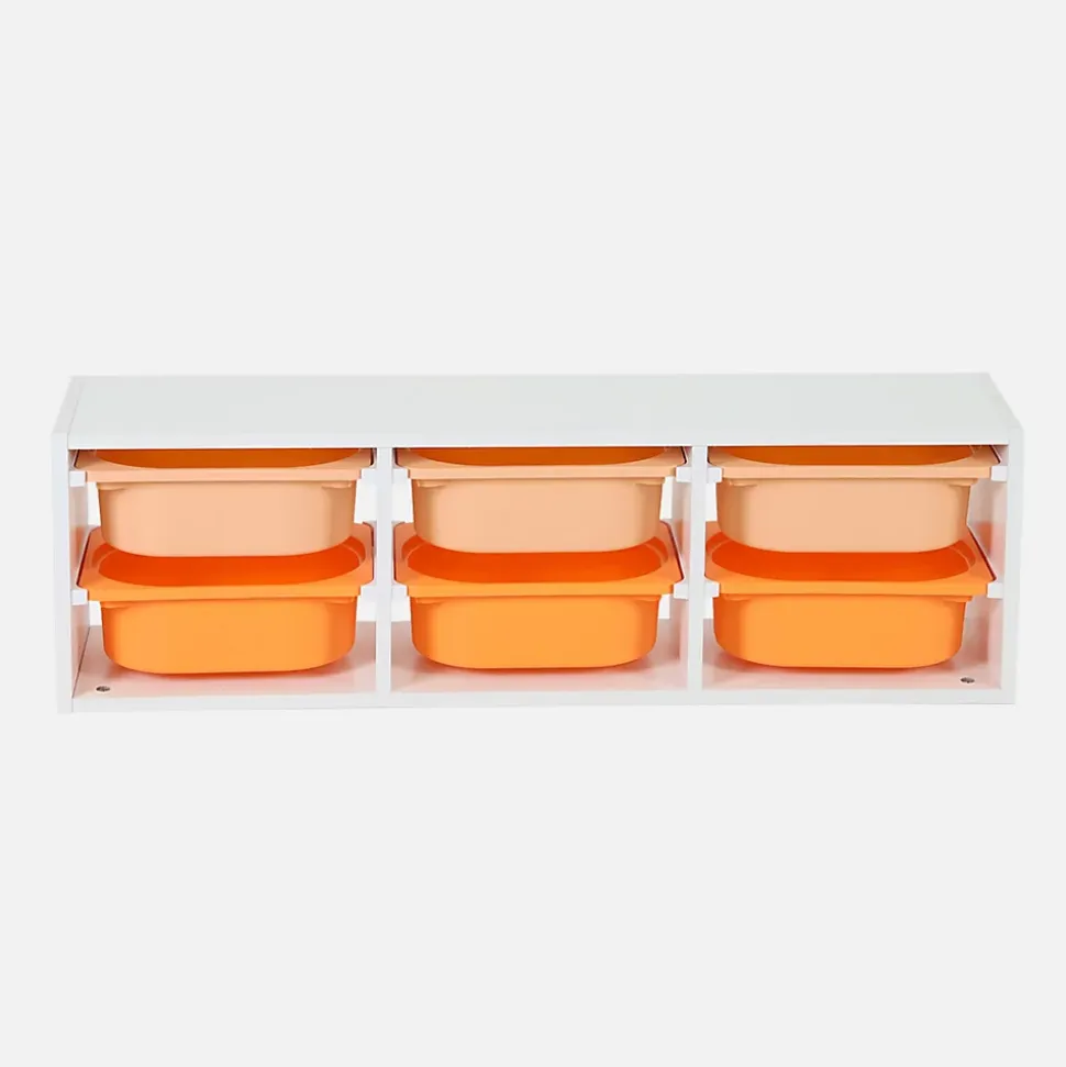 Meuble de rangement pour enfant. 6 bacs en plastique orange pêche - Sora