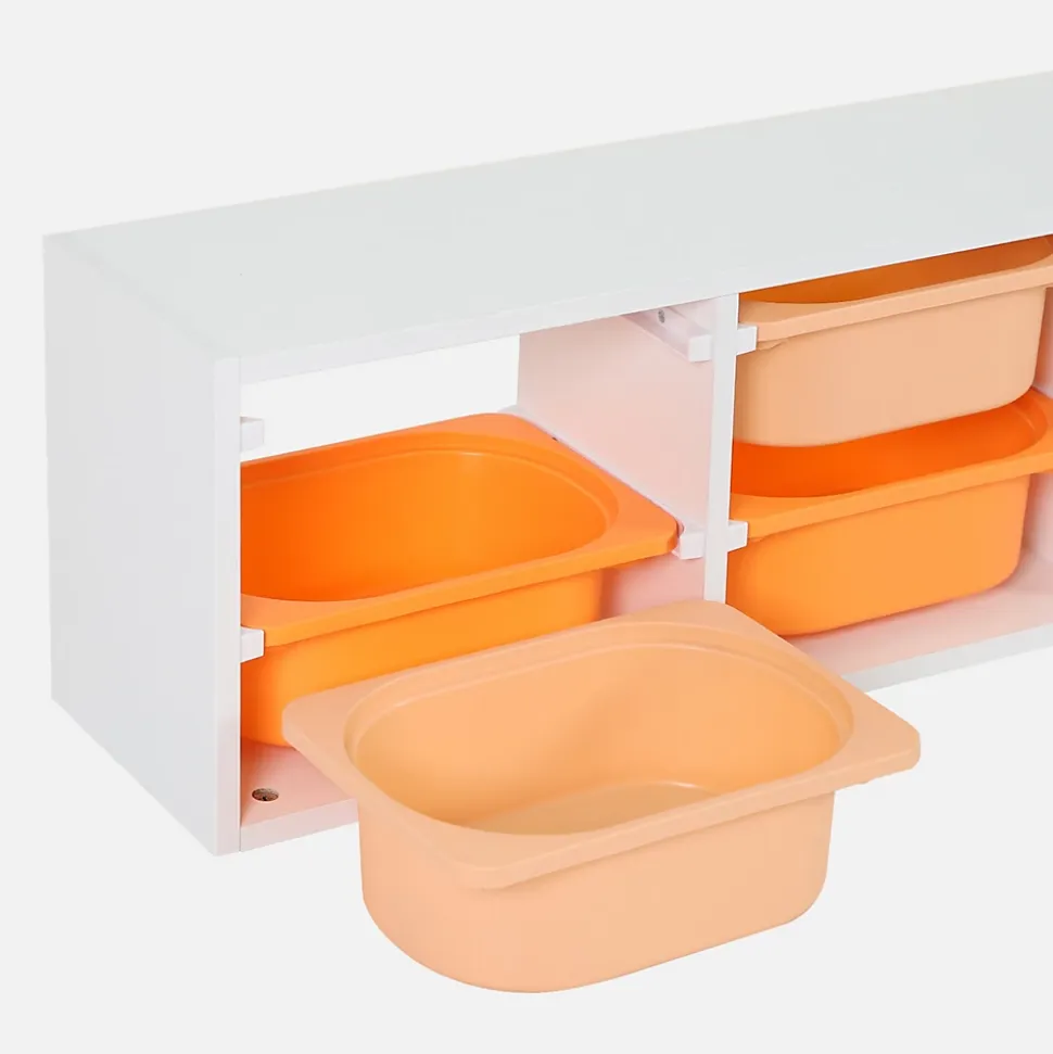 Meuble de rangement pour enfant. 6 bacs en plastique orange pêche - Sora