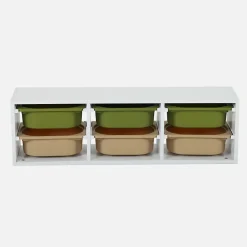 Meuble de rangement pour enfant. 6 bacs en plastique vert olive taupe - Sora