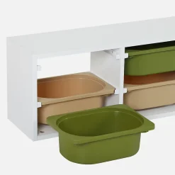 Meuble de rangement pour enfant. 6 bacs en plastique vert olive taupe - Sora
