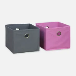 Meuble de rangement pour enfant. blanc - Camille - avec 7 compartiments et 6 paniers gris et roses