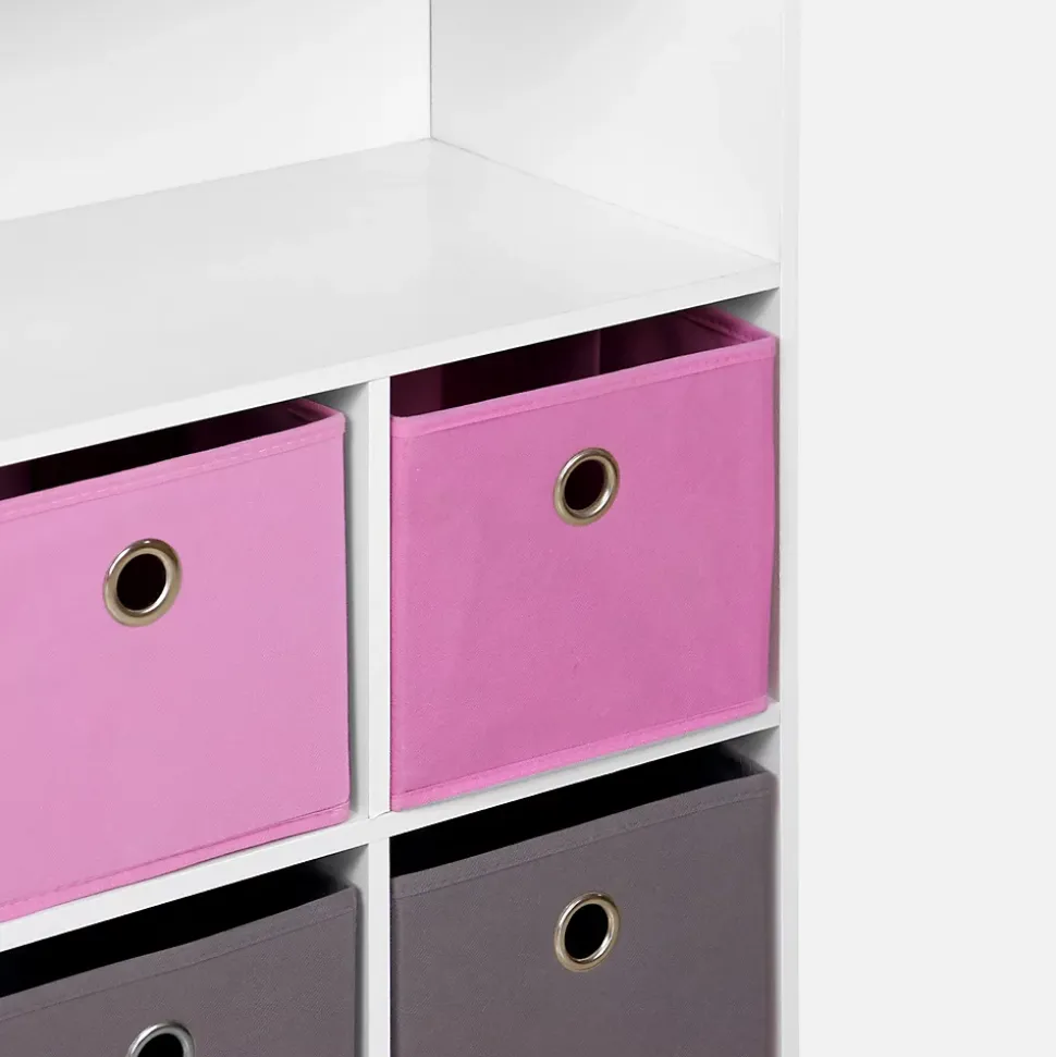 Meuble de rangement pour enfant. blanc - Camille - avec 7 compartiments et 6 paniers gris et roses
