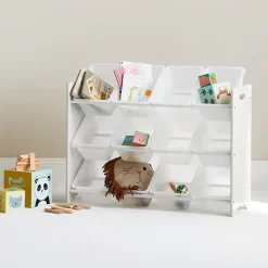 Meuble de rangement pour enfant avec 12 casiers. blanc - Tobias - MDF décor bois naturel. L 84 x P 29.5 x H 60cm