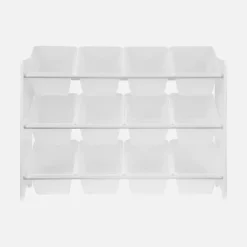 Meuble de rangement pour enfant avec 12 casiers. blanc - Tobias - MDF décor bois naturel. L 84 x P 29.5 x H 60cm