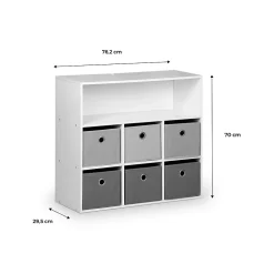 Meuble de rangement pour enfant. blanc - Camille - avec 7 compartiments et 6 paniers gris et bleus