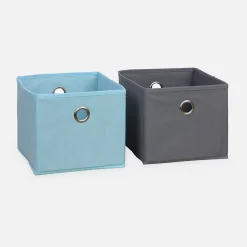Meuble de rangement pour enfant. blanc - Camille - avec 7 compartiments et 6 paniers gris et bleus