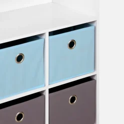 Meuble de rangement pour enfant. blanc - Camille - avec 7 compartiments et 6 paniers gris et bleus