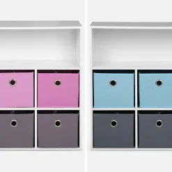 Meuble de rangement pour enfant. blanc - Camille - avec 7 compartiments et 6 paniers gris et bleus