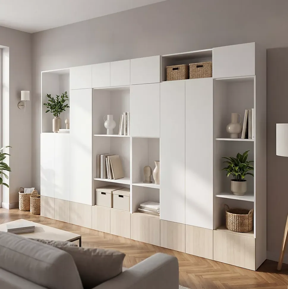 Meuble de rangement semi ouvert blanc et effet chêne GoodHome Atomia H. 262,5 x L. 375 x P. 47 cm