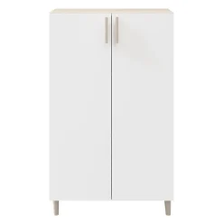 Meuble de rangement sur pieds portes battantes effet chêne et blanc GoodHome Atomia H. 123,5 x L. 75 x P. 37 cm
