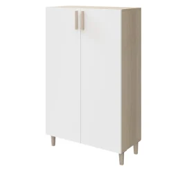 Meuble de rangement sur pieds portes battantes effet chêne et blanc GoodHome Atomia H. 123,5 x L. 75 x P. 37 cm