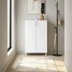 Meuble de rangement sur pieds portes battantes blanc GoodHome Atomia H. 123,5 x L. 75 x P. 37 cm