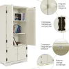 Meuble de Rangement sur Pieds avec Quatre Grandes Etageres Panneau de Stockage Reglable Structure Simple et Retro Blanc