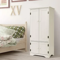 Meuble de Rangement sur Pieds avec Quatre Grandes Etageres Panneau de Stockage Reglable Structure Simple et Retro Blanc