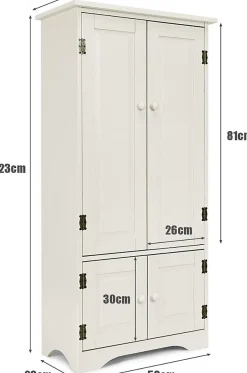 Meuble de Rangement sur Pieds avec Quatre Grandes Etageres Panneau de Stockage Reglable Structure Simple et Retro Blanc