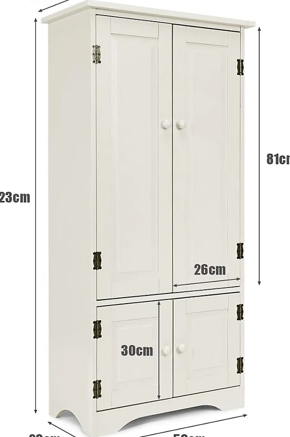 Meuble de Rangement sur Pieds avec Quatre Grandes Etageres Panneau de Stockage Reglable Structure Simple et Retro Blanc