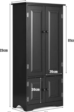 Meuble de Rangement sur Pieds, avec Quatre Grandes Etageres Panneau de Stockage Reglable Structure Simple et Retro Noir