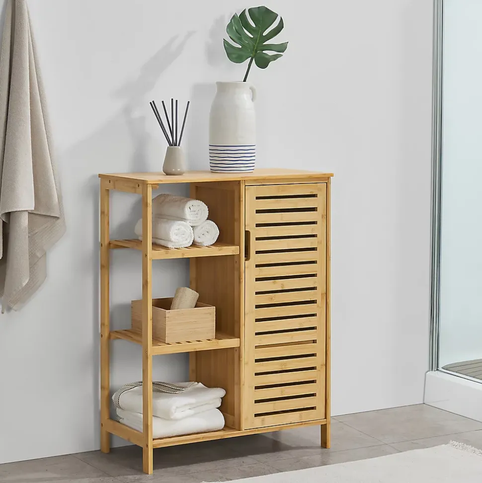 Meuble de rangement Vetlanda avec étagère pour salle de bain bambou en.casa
