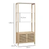 Meuble de Salle de Bain avec 3 étagères en Bambou 1 Placard avec Portes à Lattes 63 x 30 x 138 cm Bois Naturel et Blanc