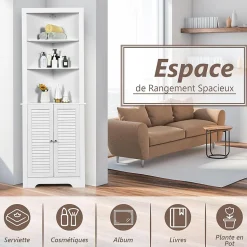 Meuble de Salle de Bain d'Angle,avec 3 Compartiments avec 1 Panneau à 3 Positions,avec 2 Portes,pour Salon,Cuisine, Salle de Bain