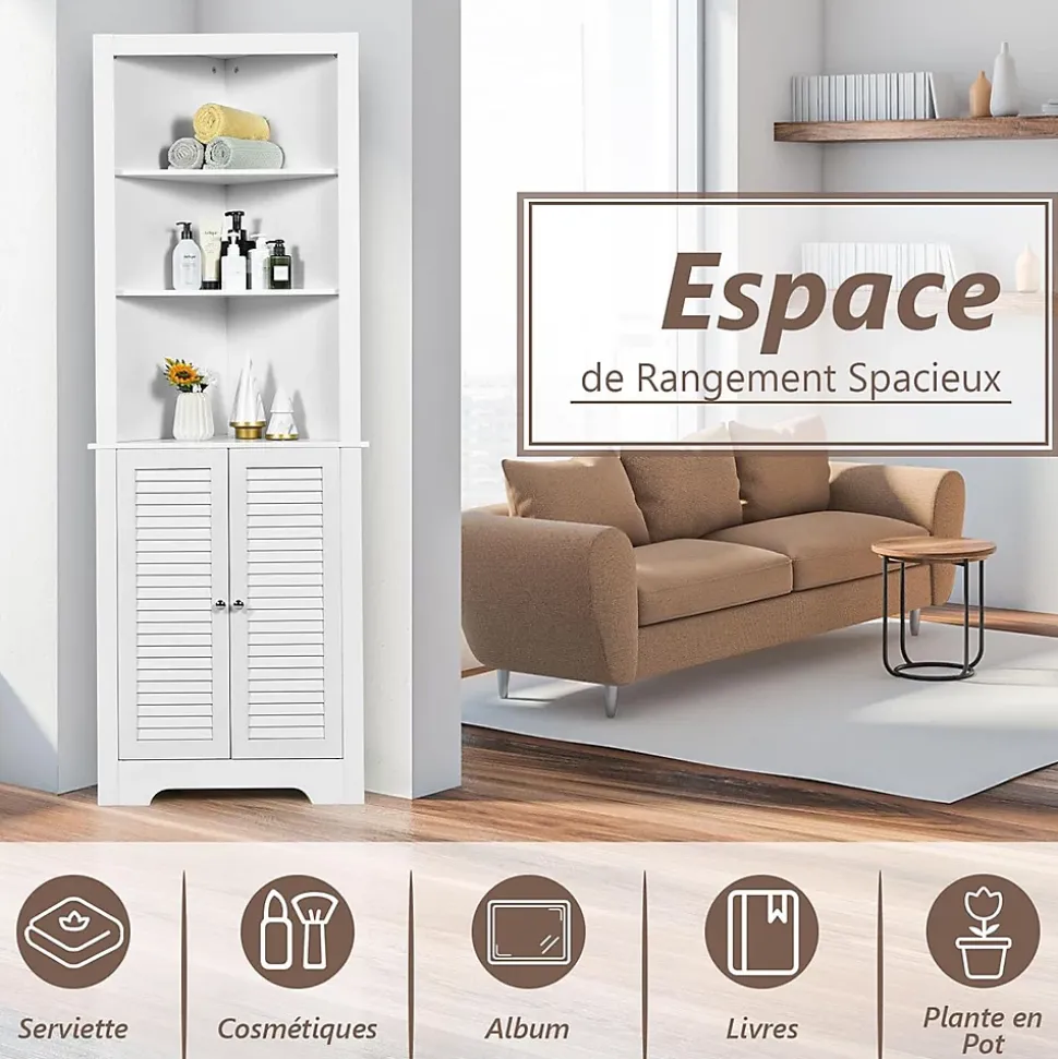Meuble de Salle de Bain d'Angle,avec 3 Compartiments avec 1 Panneau à 3 Positions,avec 2 Portes,pour Salon,Cuisine, Salle de Bain