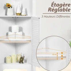 Meuble de Salle de Bain d'Angle,avec 3 Compartiments avec 1 Panneau à 3 Positions,avec 2 Portes,pour Salon,Cuisine, Salle de Bain