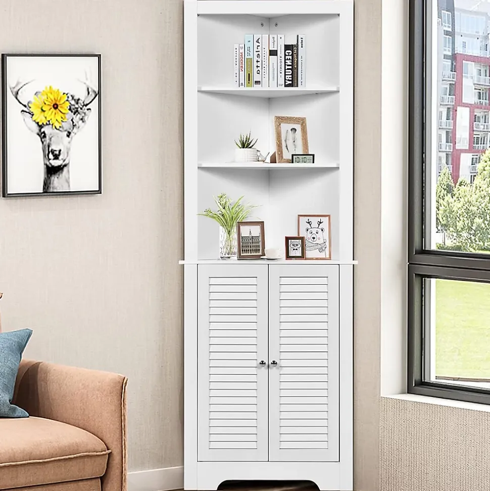 Meuble de Salle de Bain d'Angle,avec 3 Compartiments avec 1 Panneau à 3 Positions,avec 2 Portes,pour Salon,Cuisine, Salle de Bain