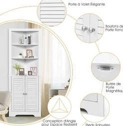 Meuble de Salle de Bain d'Angle,avec 3 Compartiments avec 1 Panneau à 3 Positions,avec 2 Portes,pour Salon,Cuisine, Salle de Bain
